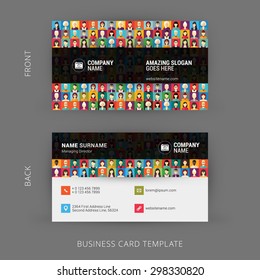 Creative and Clean Business Card Template. Flat Design Pattern with Human Faces