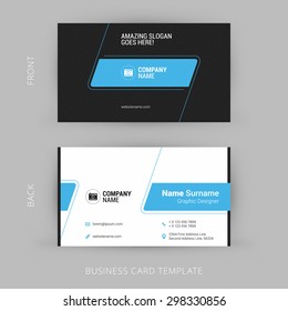 Creative And Clean Business Card Template. Black And Blue Colors