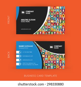 Creative and Clean Business Card Template. Flat Design Pattern with Human Faces