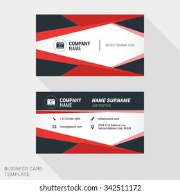 Creative and Clean Business Card Template in Red and Black Colors. Flat Style Vector Illustration