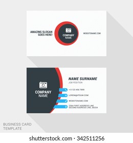 Creative and Clean Business Card Template in Red and Black Colors. Flat Style Vector Illustration
