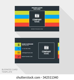 Creative and Clean Business Card Template with Colorful Stripes. Flat Style Vector Illustration