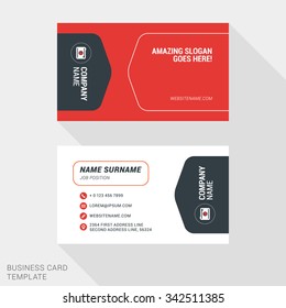 Creative and Clean Business Card Template in Red and Black Colors. Flat Style Vector Illustration