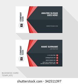 Creative and Clean Business Card Template in Red and Black Colors. Flat Style Vector Illustration