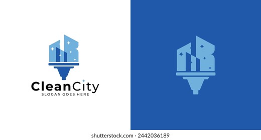 Logo de Creative Clean City. Edificio y limpiadores con estilo moderno. Construcción de la ciudad Logo Icono Símbolo Vector Diseño Inspiración.
