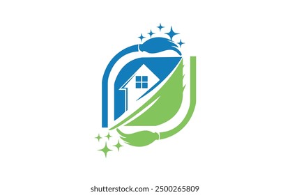 Creative clean company home logo. Unique color transitions. Unique cleaned house logo template. vector Pro Vector