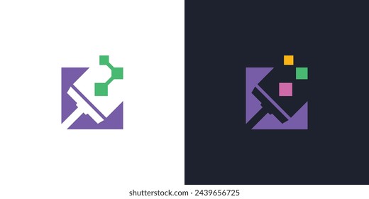 Creative Clean Data Logo. Brush and Pixel Digital Data, Digital Virus Cleaner with Modern Style. Tech Logo Icon Symbol Vector Design Inspiration.