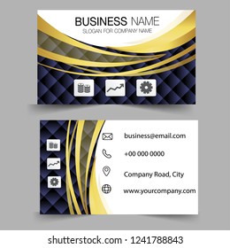 Creative and Clean Double-sided Business Card Template. Golden Colors. Flat Design Vector Illustration. Stationery Design. Can be adapt to Brochure, Annual Report, Magazine Poster, business card.