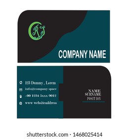 Creative and Clean Double-sided Business Card Template. Black Colors. Flat Design Vector Illustration. Stationery Design