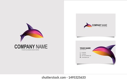 Creative and Clean Double-sided Business Card Template & Dolphin logo, Flat Design Vector Illustration