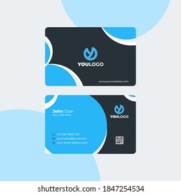 creative and clean double-sided business card template. blue and black colors. flat design vector illustration. stationery design