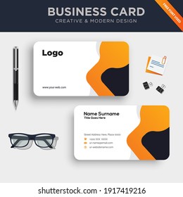 Plantilla de tarjeta de presentación de doble cara creativa y limpia. con Ilustración de vectores de diseño plano.