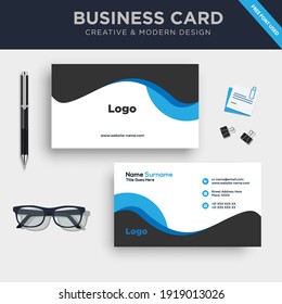 Creative and Clean Double-sided Business Card Template with Flat Wave Vector Illustration.