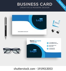 Creative and Clean Double-sided Business Card Template with Flat Geometric Vector Illustration.