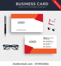 Creative and Clean Double-sided Business Card Template with Flat Geometric Vector Illustration.