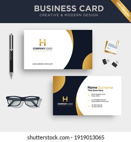 Creative and Clean Double-sided Business Card Template with Flat Geometric Vector Illustration.