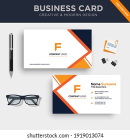 Creative and Clean Double-sided Business Card Template with Flat Geometric Vector Illustration.