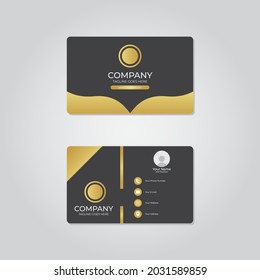 Plantilla de tarjeta de visita creativa y limpia de doble cara con color dorado y negro. Adecuado para tarjetas de nombre, negocios, industria, ETC. Ilustración de vectores de diseño plano. Diseño de galería de arte.
