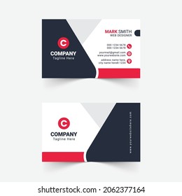 Creative and Clean Double-sided Business Card Template. Red and Black Colors. Flat Design Vector Illustration. Stationery Design
