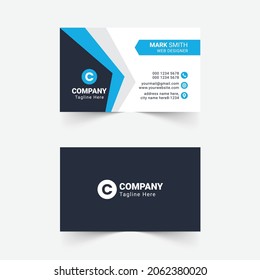 Creative and Clean Double-sided Business Card Template. Blue and Black Colors. Flat Design Vector Illustration. Stationery Design