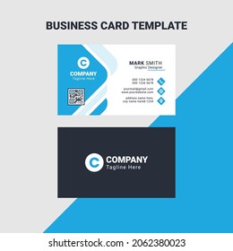 Plantilla de tarjeta de presentación de doble cara creativa y limpia. Colores azul y negro. Ilustración de vectores de diseño plano. Diseño estacional