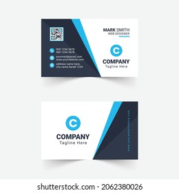 Plantilla de tarjeta de presentación de doble cara creativa y limpia. Colores azul y negro. Ilustración de vectores de diseño plano. Diseño estacional