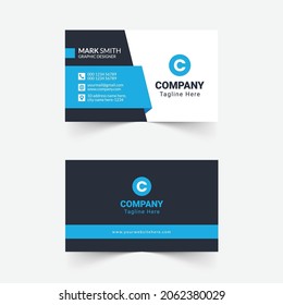 Creative and Clean Double-sided Business Card Template. Blue and Black Colors. Flat Design Vector Illustration. Stationery Design