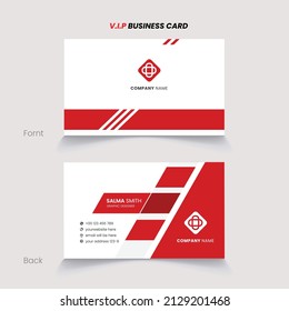 Creative and Clean Double-sided Business Card Template. Red and Black Colors. Flat Design Vector Illustration. Stationery Design