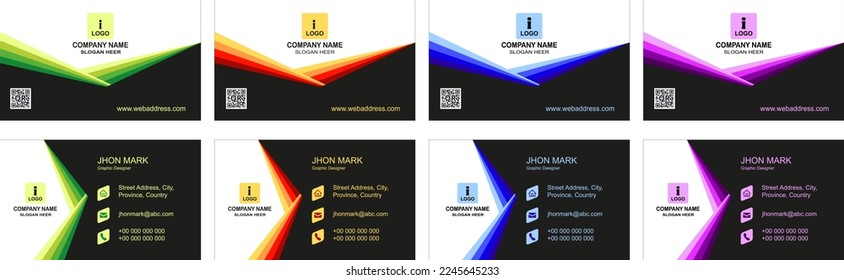 Plantilla de tarjeta de presentación de doble cara creativa y limpia. Colores verdes, rojos, azules y morados. Ilustración de vectores de diseño plano. Diseño estacional
