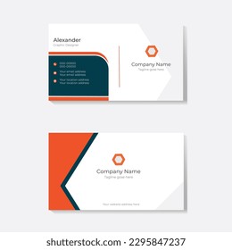Plantilla de tarjeta de presentación de doble cara creativa y limpia. Colores rojo y negro. Ilustración de vectores de diseño plano. tarjeta de visita naranja