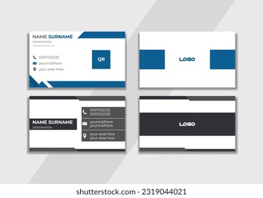 Vorlage für kreative und saubere doppelseitige Visitenkarten. Vorlage für Vektorgrafiken in Blau, Gelb und Schwarz - Farben Modernes Visitenkartendesign mit blauer und weißer Creative Business Card