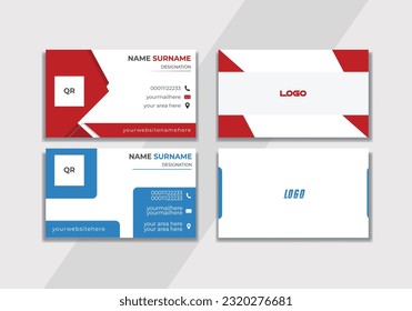 Creative and Clean Double-sided Business Card Template. Blue, yellow, and Black Colours Flat Design Vector Illustration template Modern business card design with blue and white Creative Business Card