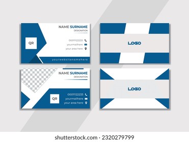 Plantilla de tarjeta de presentación de doble cara creativa y limpia. Diseño plano de pantalla plana de color azul, amarillo y negro (plantilla de ilustración) Diseño moderno de tarjetas de visita con tarjeta de visita creativa azul y blanco