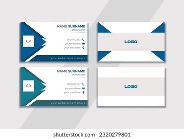 Plantilla de tarjeta de presentación de doble cara creativa y limpia. Diseño plano de pantalla plana de color azul, amarillo y negro (plantilla de ilustración) Diseño moderno de tarjetas de visita con tarjeta de visita creativa azul y blanco
