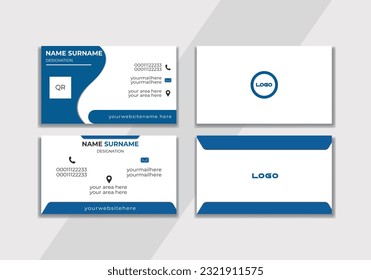 Creative and Clean Double-sided Business Card Template. Blue, yellow, and Black Colours Flat Design Vector Illustration template Modern business card design with blue and white Creative Business Card