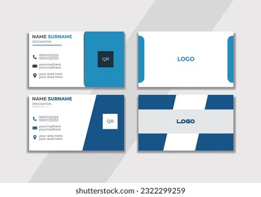 Creative and Clean Double-sided Business Card Template. Blue, yellow, and Black Colours Flat Design Vector Illustration template Modern business card design with blue and white Creative Business Card