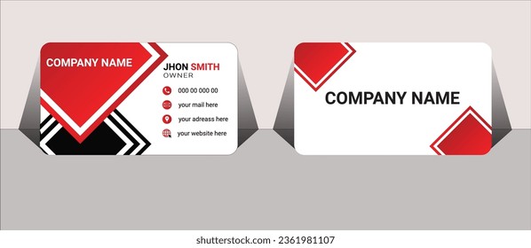 Plantilla de tarjeta de presentación de doble cara creativa y limpia. Colores rojo y negro. Ilustración de vectores de diseño plano. Tarjeta de nombre horizontal. Diseño elegante. tarjeta de visita