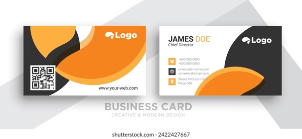 Creative and Clean Double-sided Business Card Template. Red and Black Colors. Flat Design Vector Illustration.