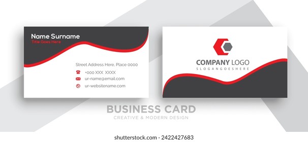 Plantilla de tarjeta de presentación de doble cara creativa y limpia. Colores rojo y negro. Ilustración de vectores de diseño plano.