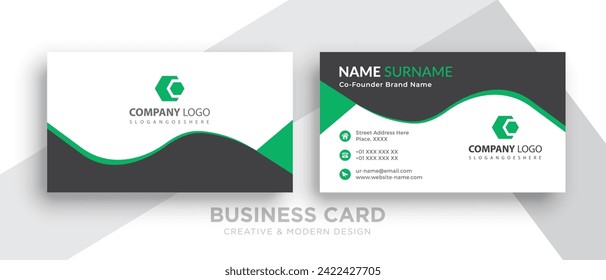 Creative and Clean Double-sided Business Card Template. Red and Black Colors. Flat Design Vector Illustration.