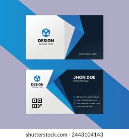 Creative and Clean Double-sided Business Card Template. Blue, White and Dark Blue Colors. Flat Design Vector Illustration.