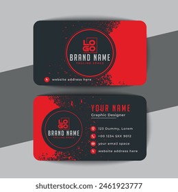 Creative and Clean Double-sided Business Card Template. Red and Black Colors. Flat Design Vector Illustration. Stationery Design