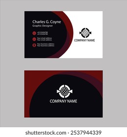 Creative and clean double-sided business card vector template with abstract background. Red and black color theme. Flat design vector mockup. Stationery design