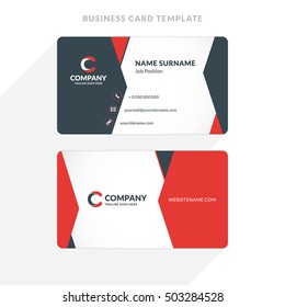 Creative and Clean Double-sided Business Card Template. Red and Black Colors. Flat Design Vector Illustration. Stationery Design