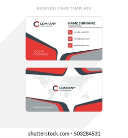 Creative and Clean Double-sided Business Card Template. Red and Black Colors. Flat Design Vector Illustration. Stationery Design