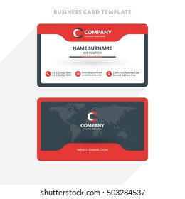 Creative and Clean Double-sided Business Card Template. Red and Black Colors. Flat Design Vector Illustration. Stationery Design