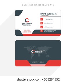 Creative and Clean Double-sided Business Card Template. Red and Black Colors. Flat Design Vector Illustration. Stationery Design