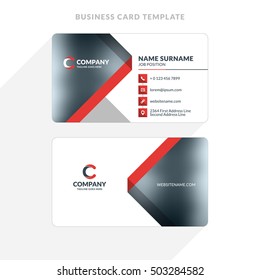 Creative and Clean Double-sided Business Card Template. Red and Black Colors. Flat Design Vector Illustration. Stationery Design