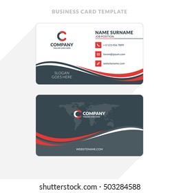 Creative and Clean Double-sided Business Card Template. Red and Black Colors. Flat Design Vector Illustration. Stationery Design