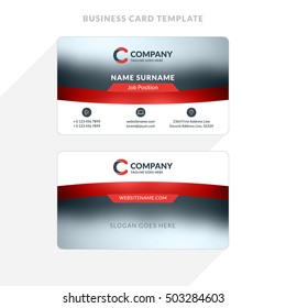 Creative and Clean Double-sided Business Card Template. Red and Black Colors. Flat Design Vector Illustration. Stationery Design
